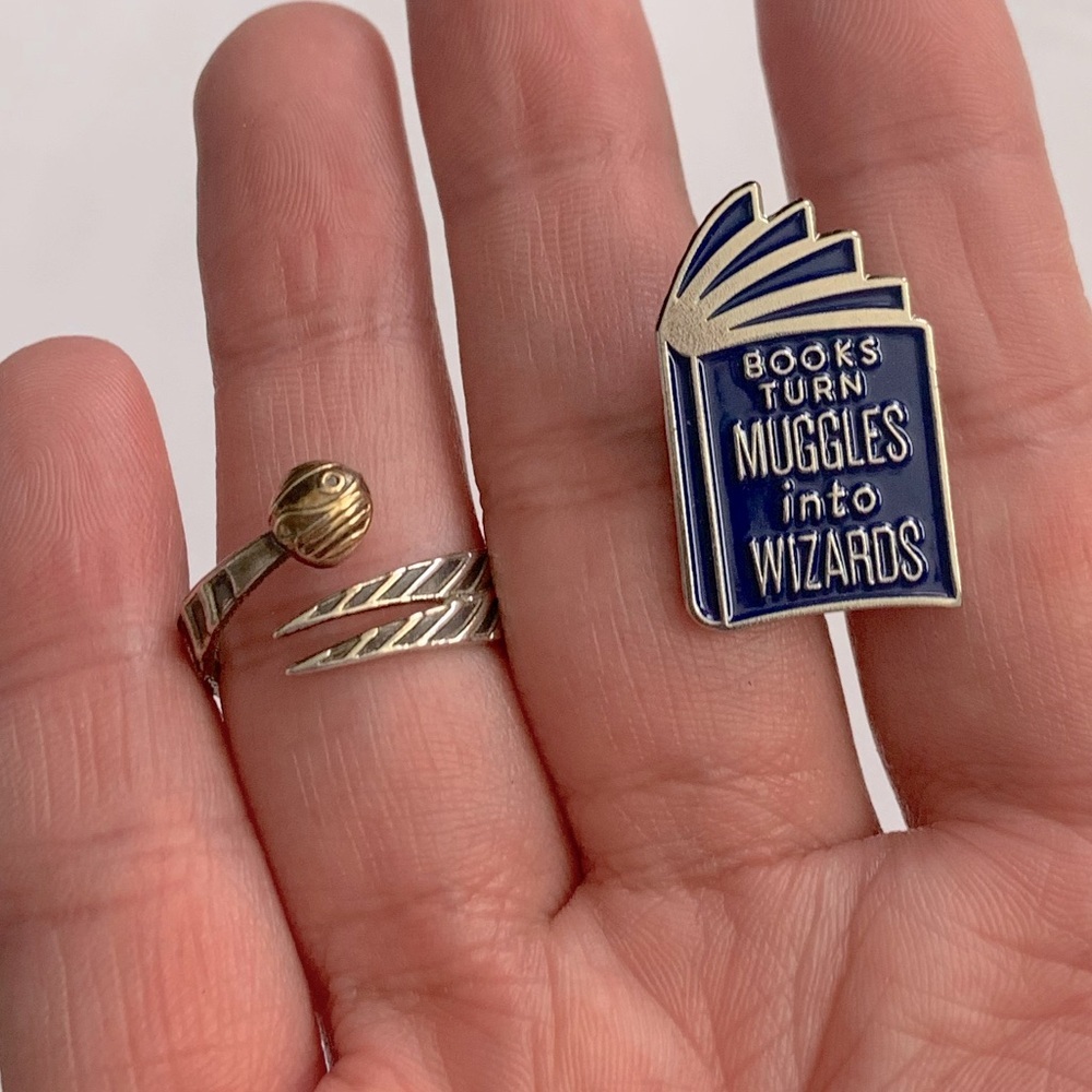 Harry Potter bundle including Alex and Ani snitch ring and enamel pin